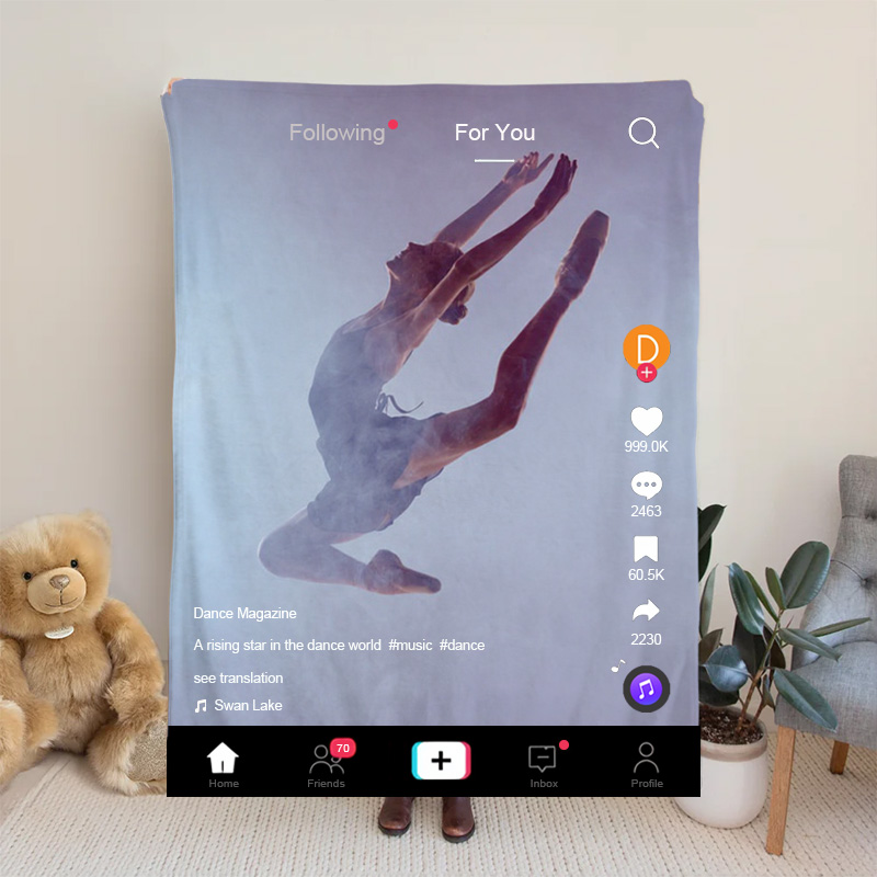 Personalized TikTok Social Media Ballet Girl Soft Blanket Custom with Photo Name and Text Gift for Home decor Birthdays and Performances for Dancers Suitable for All Dance Styles or Hobbies