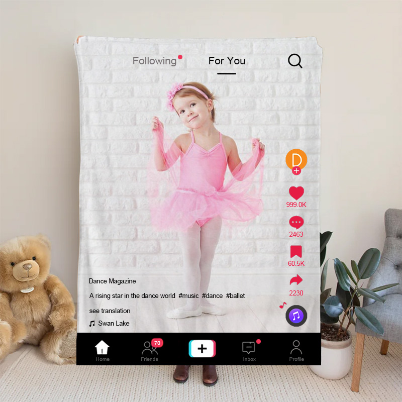 Personalized TikTok Social Media Ballet Girl Soft Blanket Custom with Photo Name and Text Gift for Home decor Birthdays and Performances for Dancers Suitable for All Dance Styles or Hobbies