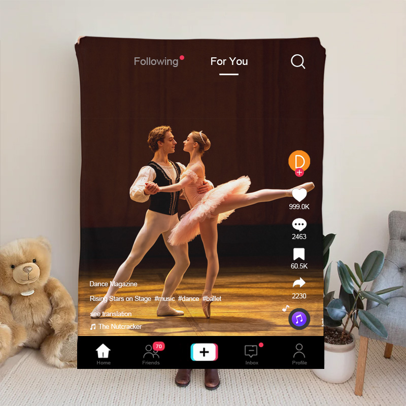 Personalized TikTok Social Media Ballet Girl Soft Blanket Custom with Photo Name and Text Gift for Home decor Birthdays and Performances for Dancers Suitable for All Dance Styles or Hobbies