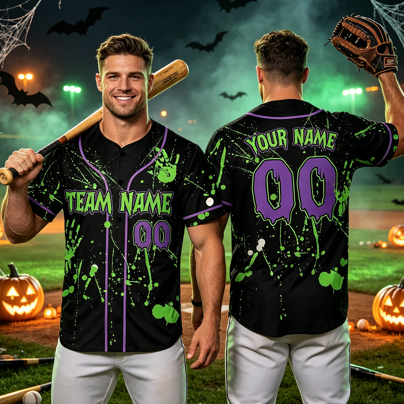 Personalized Halloween Baseball Jersey with Splatter Design and Custom Text  
