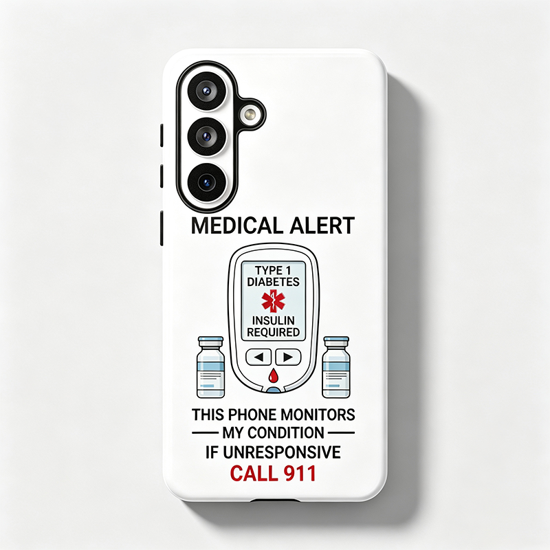 Personalized Type 1 Diabetes Medical Alert Phone Case | Insulin Required, Call 911