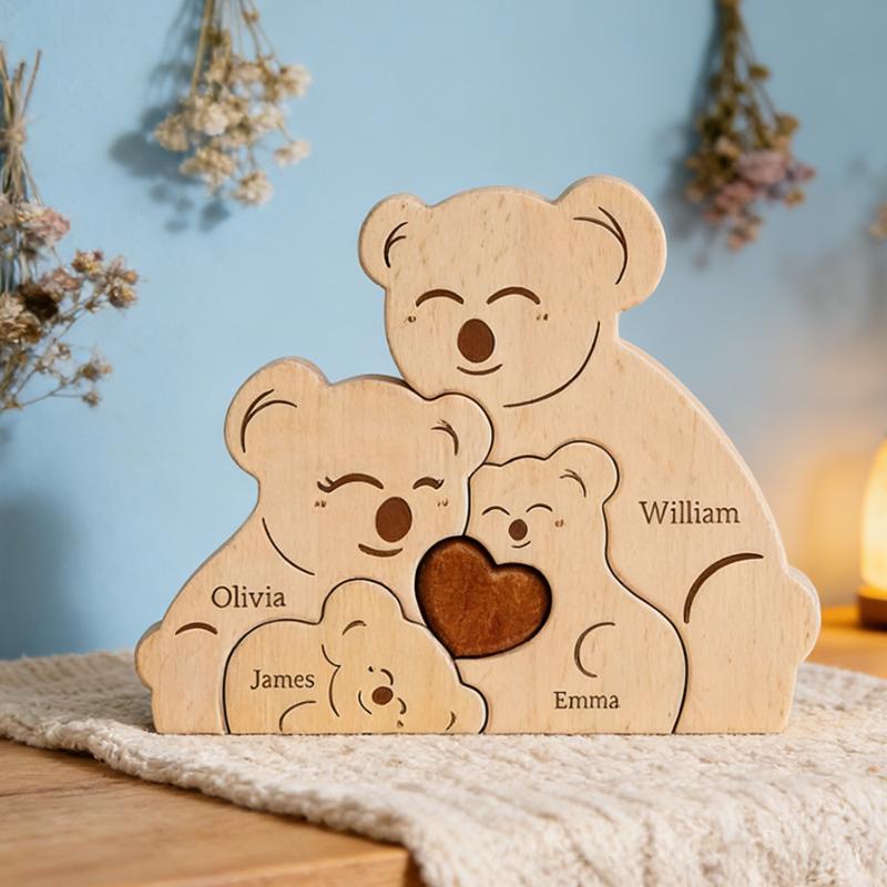 Personalized Family Puzzle Custom Wooden Koala Family Decor Custom Engraved Name Sign Home Decoration Gift