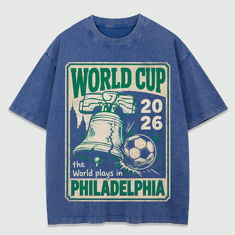 Vintage Washed T‑Shirt World Cup Philadelphia Liberty Bell Retro Football Graphic Tee