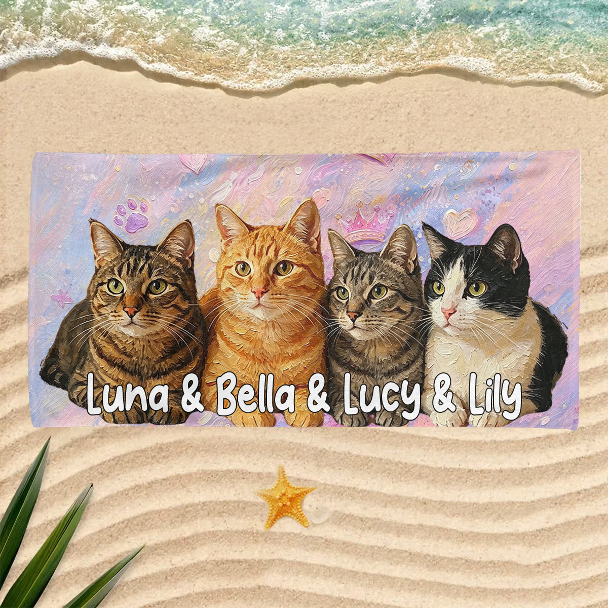 Personalized Oil Painting Pet Photo Beach Towel with Name Birthday Housewarming Gift for Pet Owners