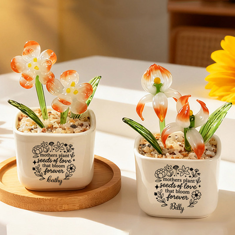 Personalized Glass Flower Pots Custom Name Engraving Mother's Day Birthday Gift a Special Present for Mom