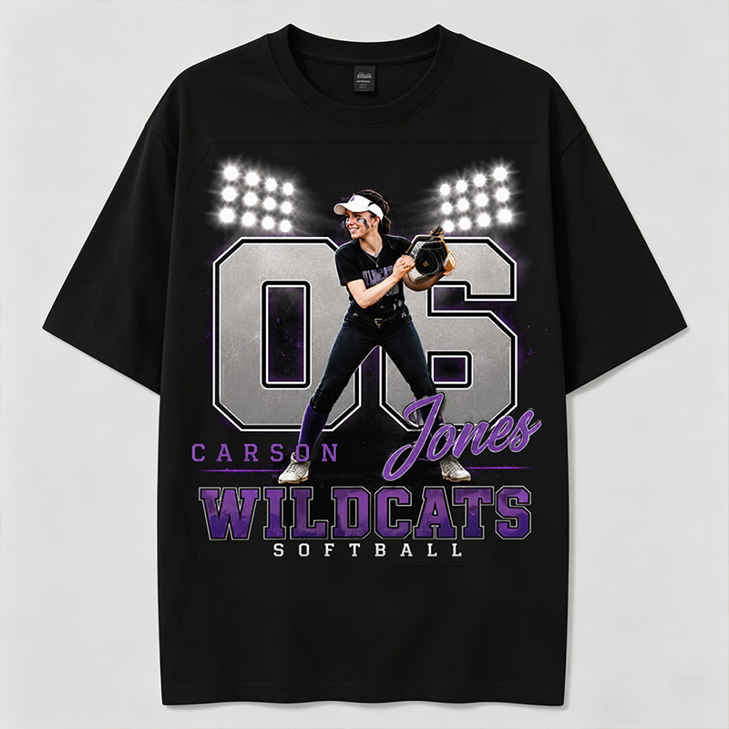 Personalized Player Poster T-Shirts Softball Fan Spotlight T-Shirts Printed With Photos, Names, Jersey Numbers, and Team Information