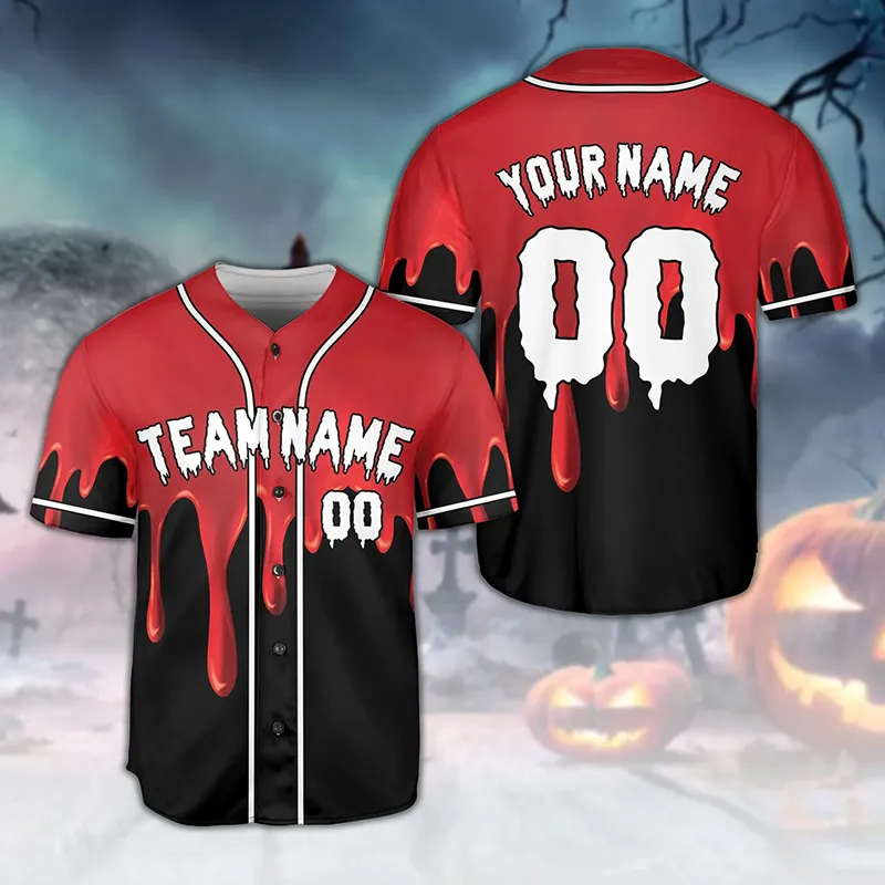 Personalized Halloween Jersey with Dripping Blood and Custom Name