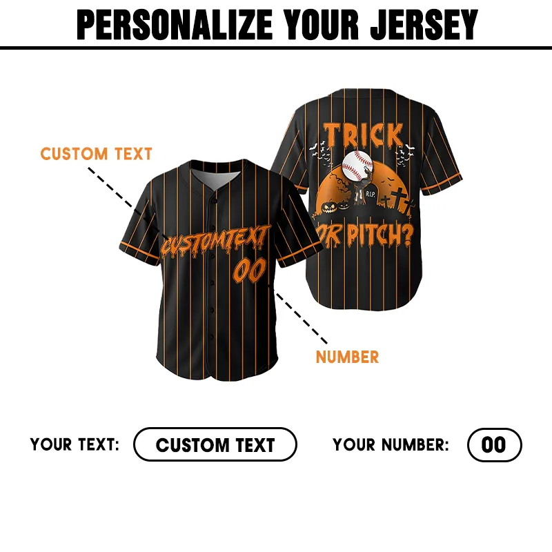 Personalized "Trick or Pitch" Themed Baseball Jersey for Halloween with Custom Name and Number