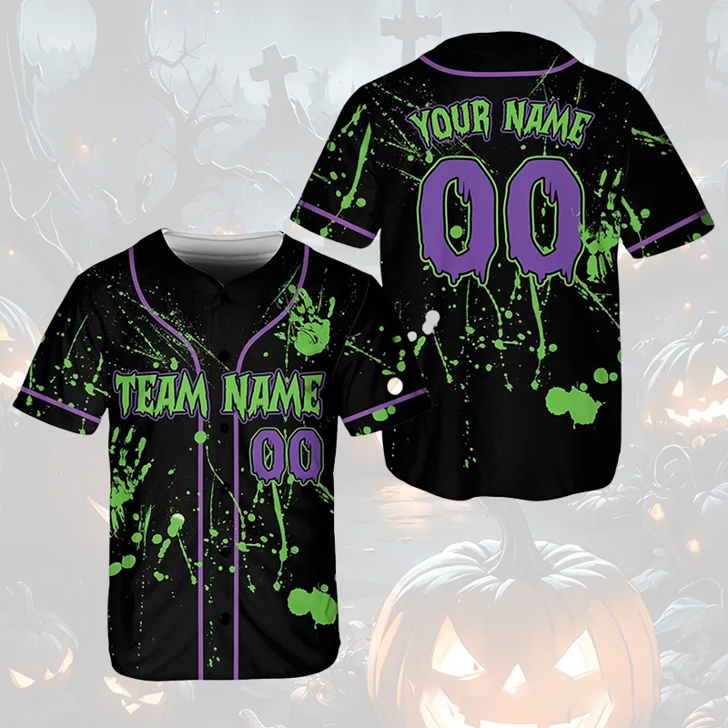 Personalized Halloween Baseball Jersey with Splatter Design and Custom Text  