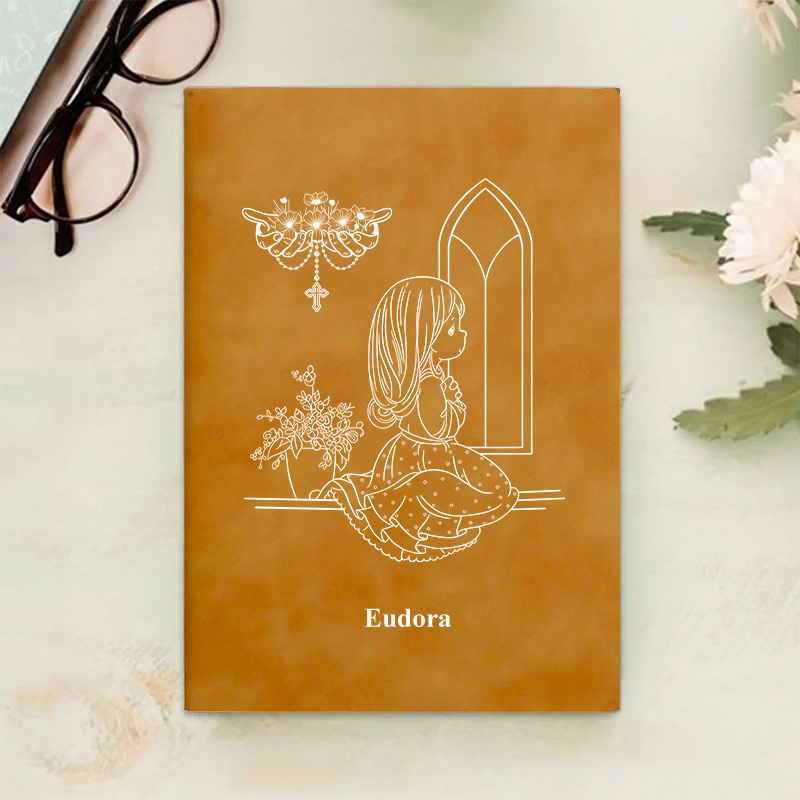 Personalized Birth Flower Kid Christian Leather A5 Notebook with Name Gift for Kids Gift for Girls Boys Baptism Gift Birthday Gift Religious Gift