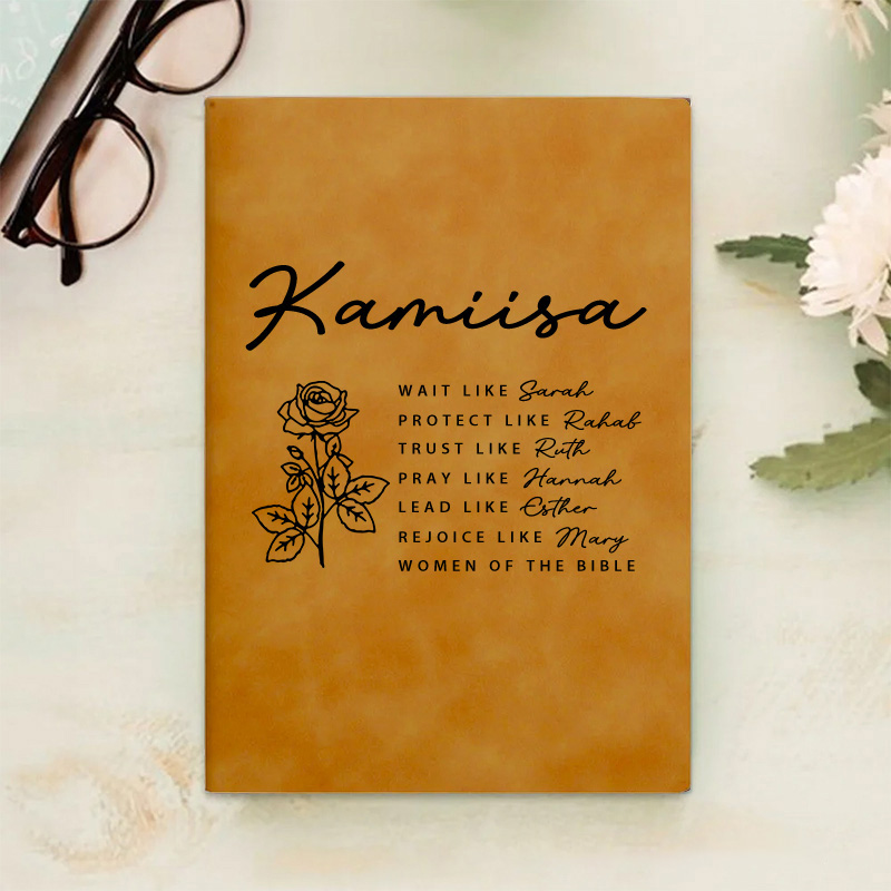 Personalized Minimalist Birth Flower Prayer Journal Leather A5 Notebook with Name Study Journal Birthday Gift Religious Baptism Gift for Christian