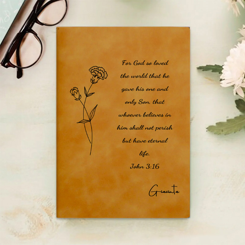 Personalized Birth Flower Bible Verse Prayer Journal Leather A5 Notebook with Name Church Study Birthday Baptism Religious Day Gift for Christians