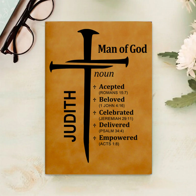 Personalized Nail Cross of God Bible Verse Prayer Journal Leather A5 Notebook with Name Church Study Birthday Gift Religious Gift for Family Friends