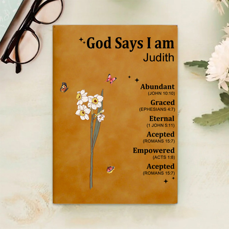 Personalized God Says I am Name Meaning on Bible Verse Prayer Journal Leather A5 Notebook with Name Baptism Thanksgiving Gift for Family Christians
