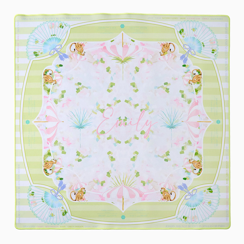 Personalized Green Monkey Fan Mahjong Mat Custom Name Mat Luxury Floral Game Board for Mah jongg Lovers