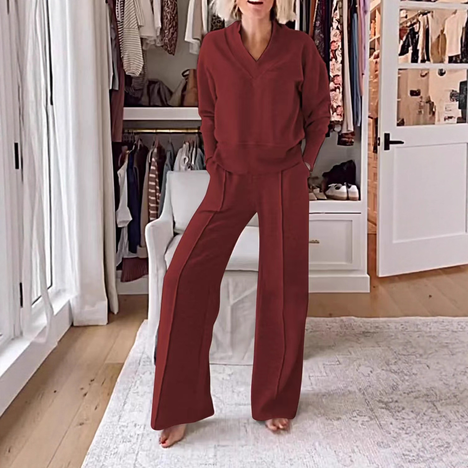 Комплект от 2 части: свободна блуза и панталон с широки крачоли