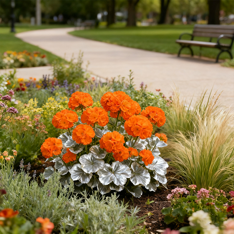 🌺Семена от здравец – двойни цветове / сребристо-кантирани листа / лесни за отглеждане градински семена за градини и балкони.