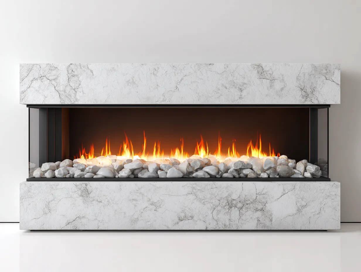 Camino - pietra composita-vetro - 142x36x54 cm - bianco - moderno-Craftgolab