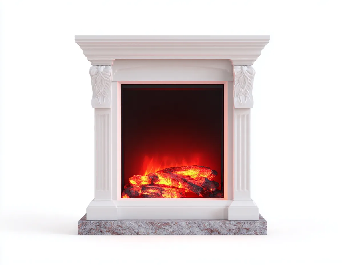 Camino - legno-pietra-vetro - 96x34x108 cm - bianco - classico-Craftgolab