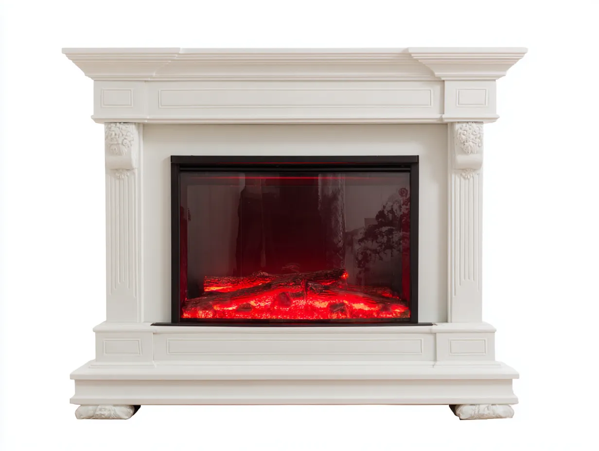 Camino - legno-vetro - 118x34x102 cm - bianco - classico-Craftgolab