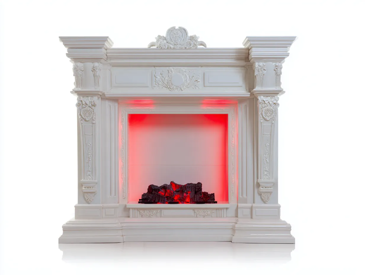 Camino - legno-vetro - 128x36x112 cm - bianco - classico-Craftgolab