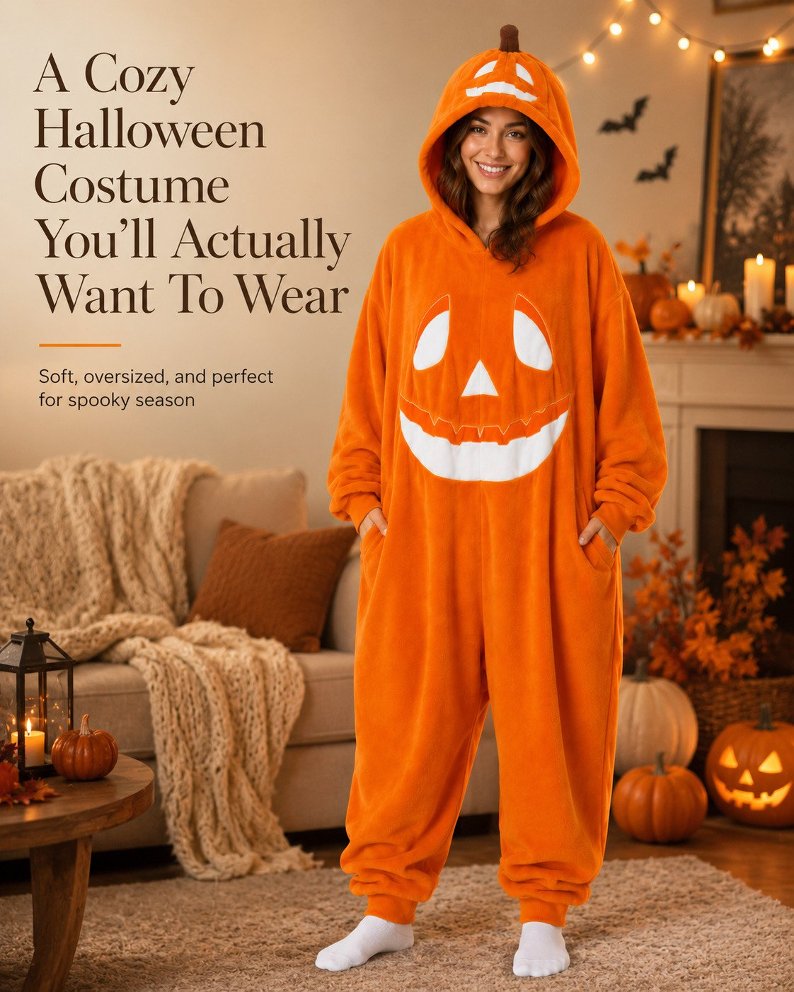 Pumpkin Jack-O’-Lantern Hooded Onesie Costum