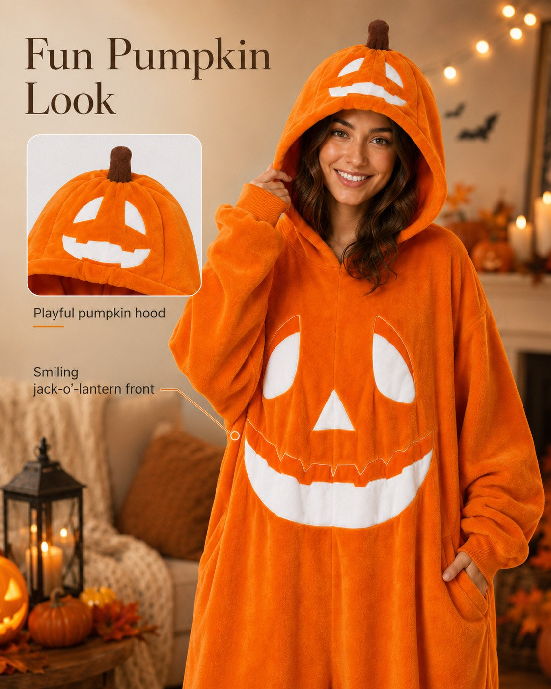 Pumpkin Jack-O’-Lantern Hooded Onesie Costum
