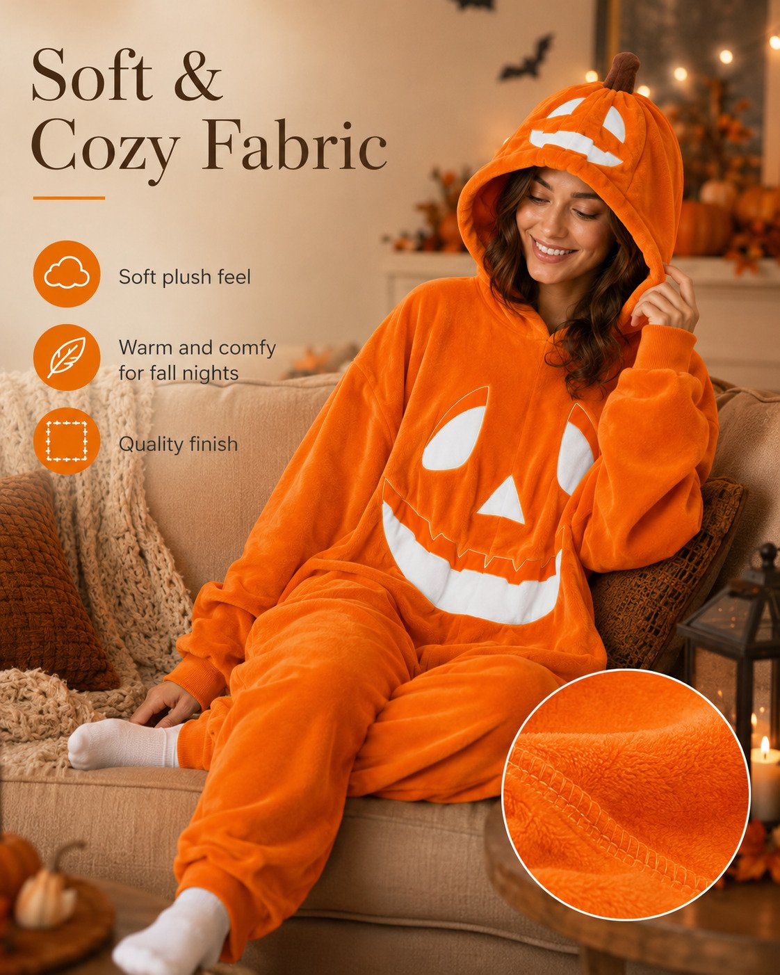 Pumpkin Jack-O’-Lantern Hooded Onesie Costum