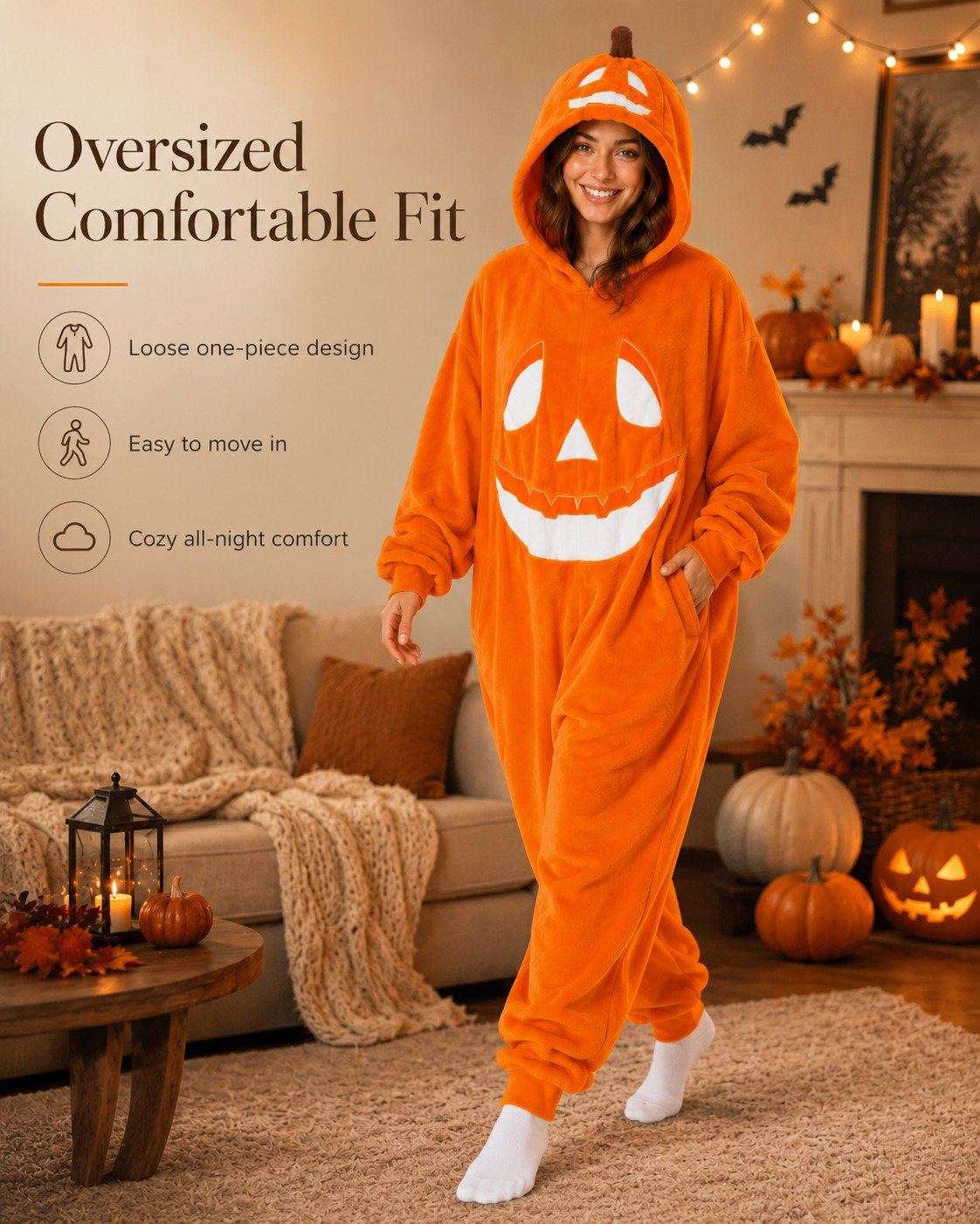 Pumpkin Jack-O’-Lantern Hooded Onesie Costum