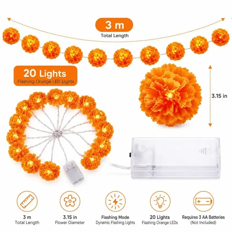 Mexican Marigold Flower String Lights