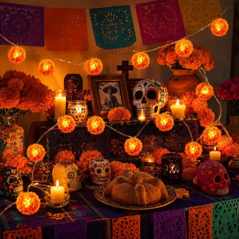 Mexican Marigold Flower String Lights