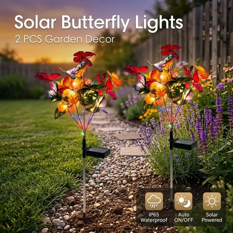 Solar Butterfly Garden Light – IP65 Waterproof Outdoor Stake – Realistic Colorful Decor for Lawn & Pathway
