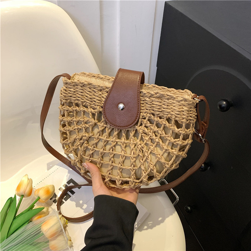 Women's Boho Semicircular Shape Hollow out Straw Bag