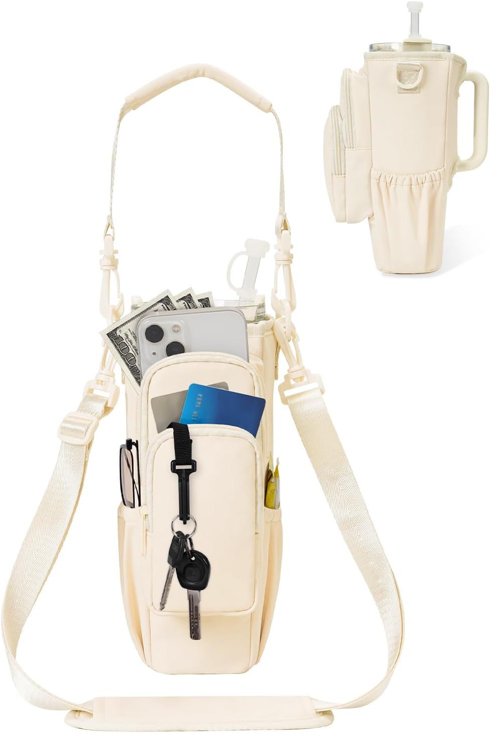 Water Bottle Carrier Bag for 40oz Tumbler – Insulated Crossbody Holder