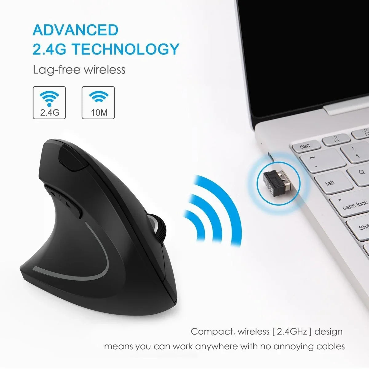 Left Hand Ergonomic Vertical Mouse – Wireless 2.4G with Side Buttons