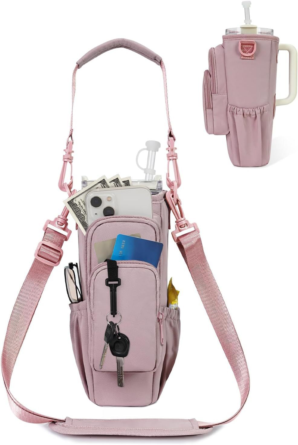 Water Bottle Carrier Bag for 40oz Tumbler – Insulated Crossbody Holder