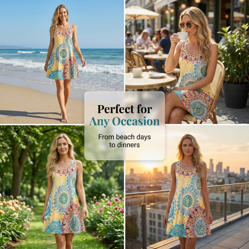 Casual Sleeveless A-Line Printed Summer Dress