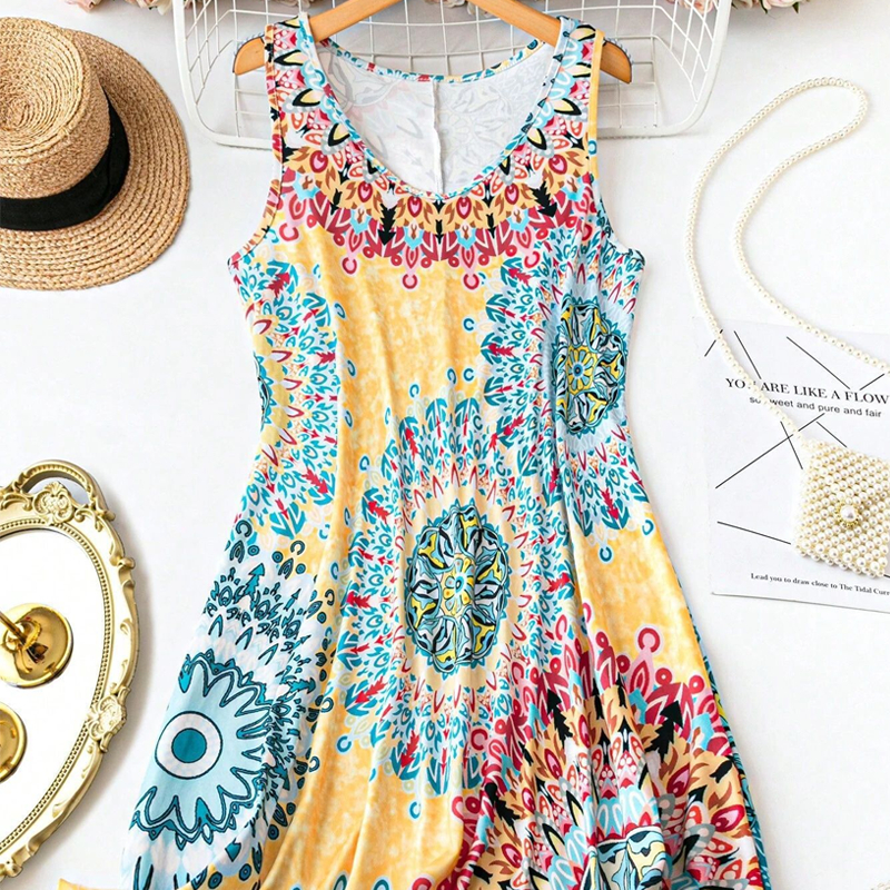 Casual Sleeveless A-Line Printed Summer Dress