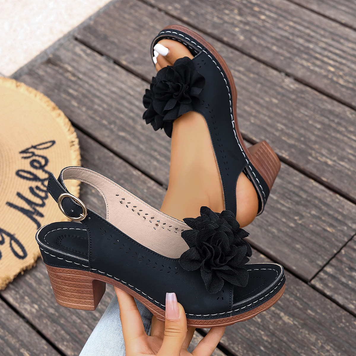 Women's Stylish Floral Chunky Heels