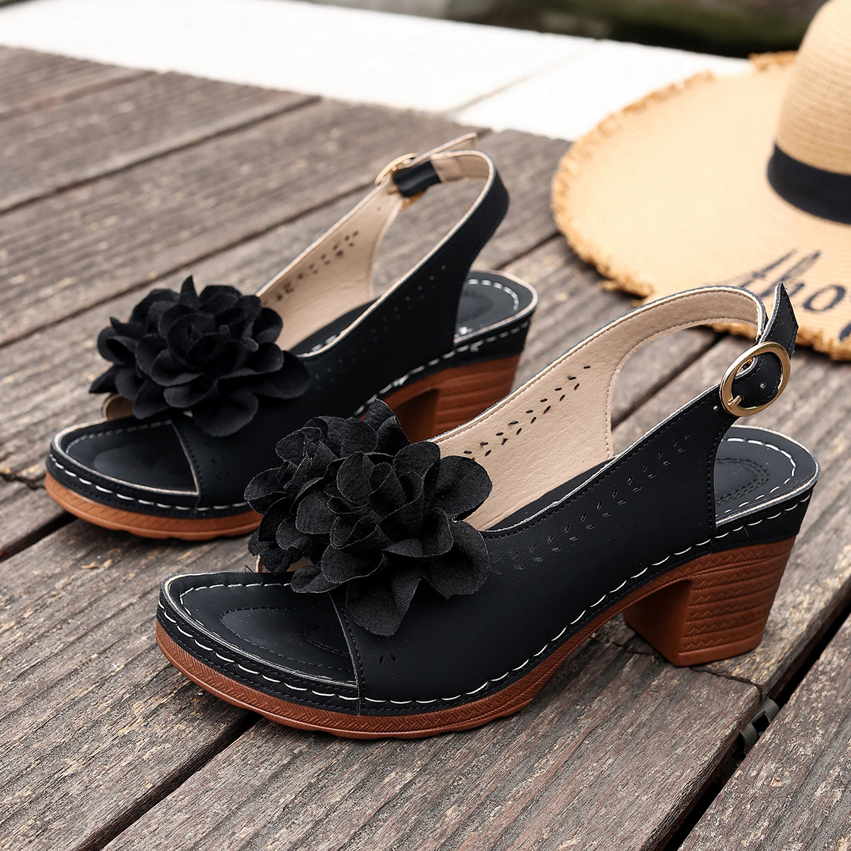 Women's Stylish Floral Chunky Heels