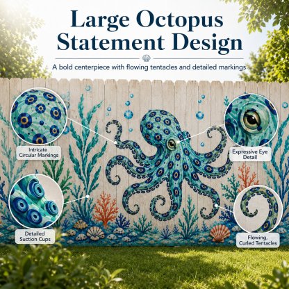 Reusable Ocean Octopus Mural Stencil Set | Bring Plain Walls & Fences to Life with a Bold Underwater Scene