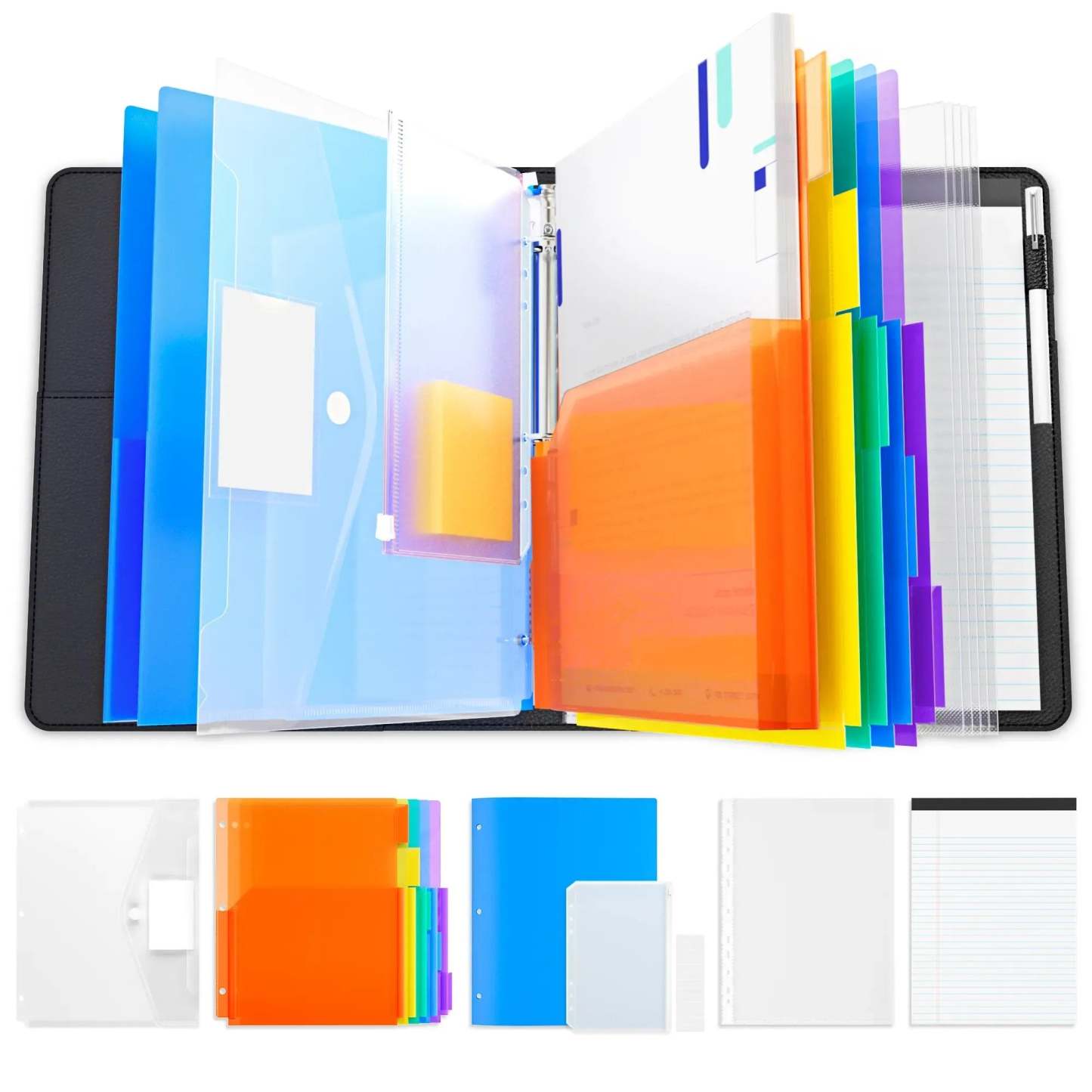 PU Leather Clipboard with Storage – 3-Ring Binder, Magnetic Clip, Removable Notepad & Expanding File