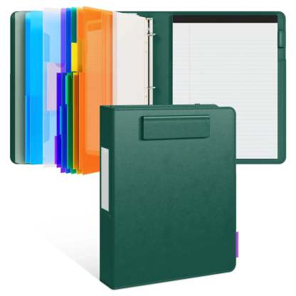 PU Leather Clipboard with Storage – 3-Ring Binder, Magnetic Clip, Removable Notepad & Expanding File
