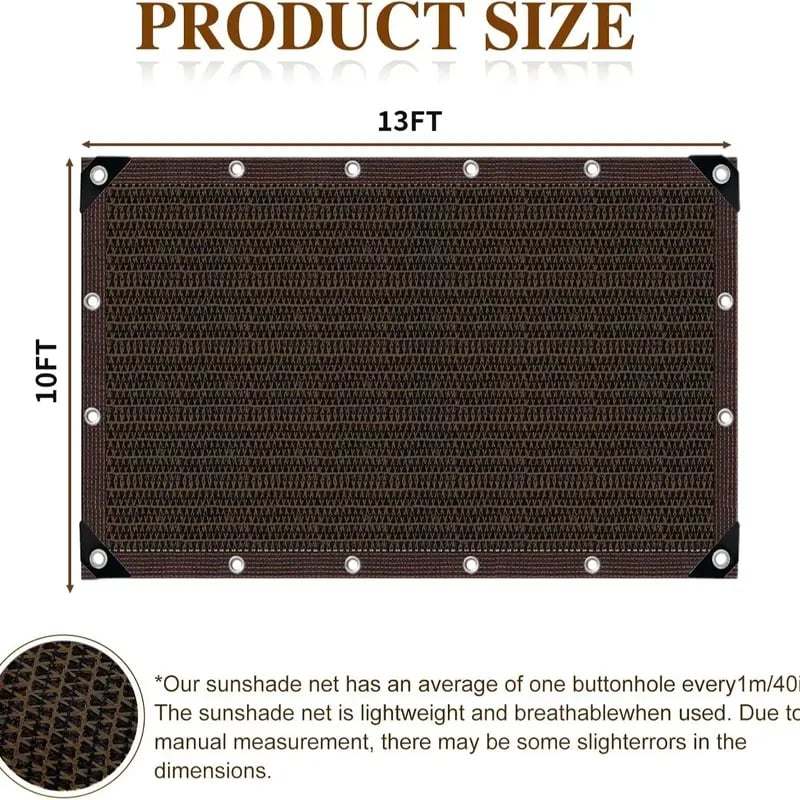 Blackout Cloth (Black) - 10 x 13ft UV-Resistant Shade Net with Reinforced Rivets,