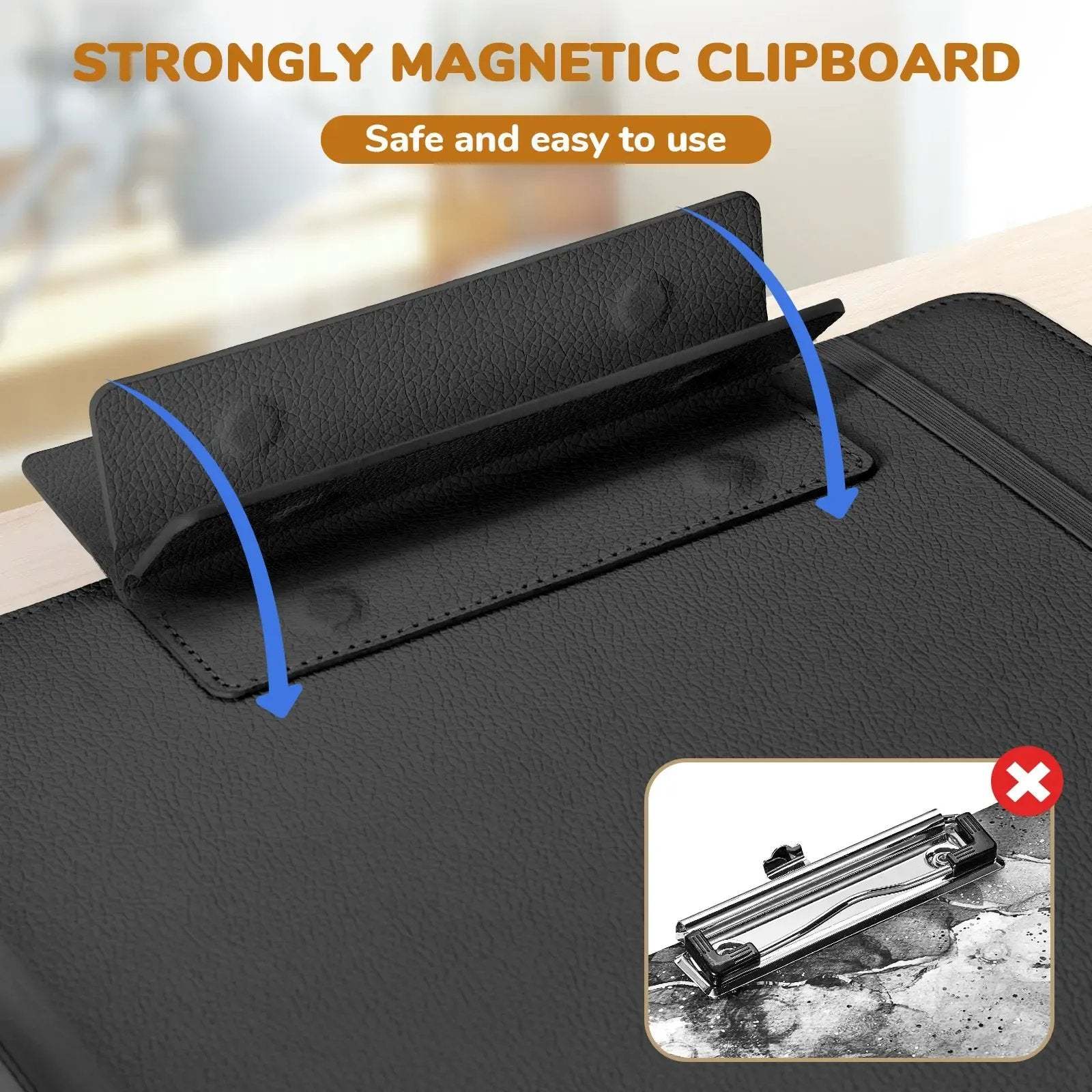 PU Leather Clipboard with Storage – 3-Ring Binder, Magnetic Clip, Removable Notepad & Expanding File