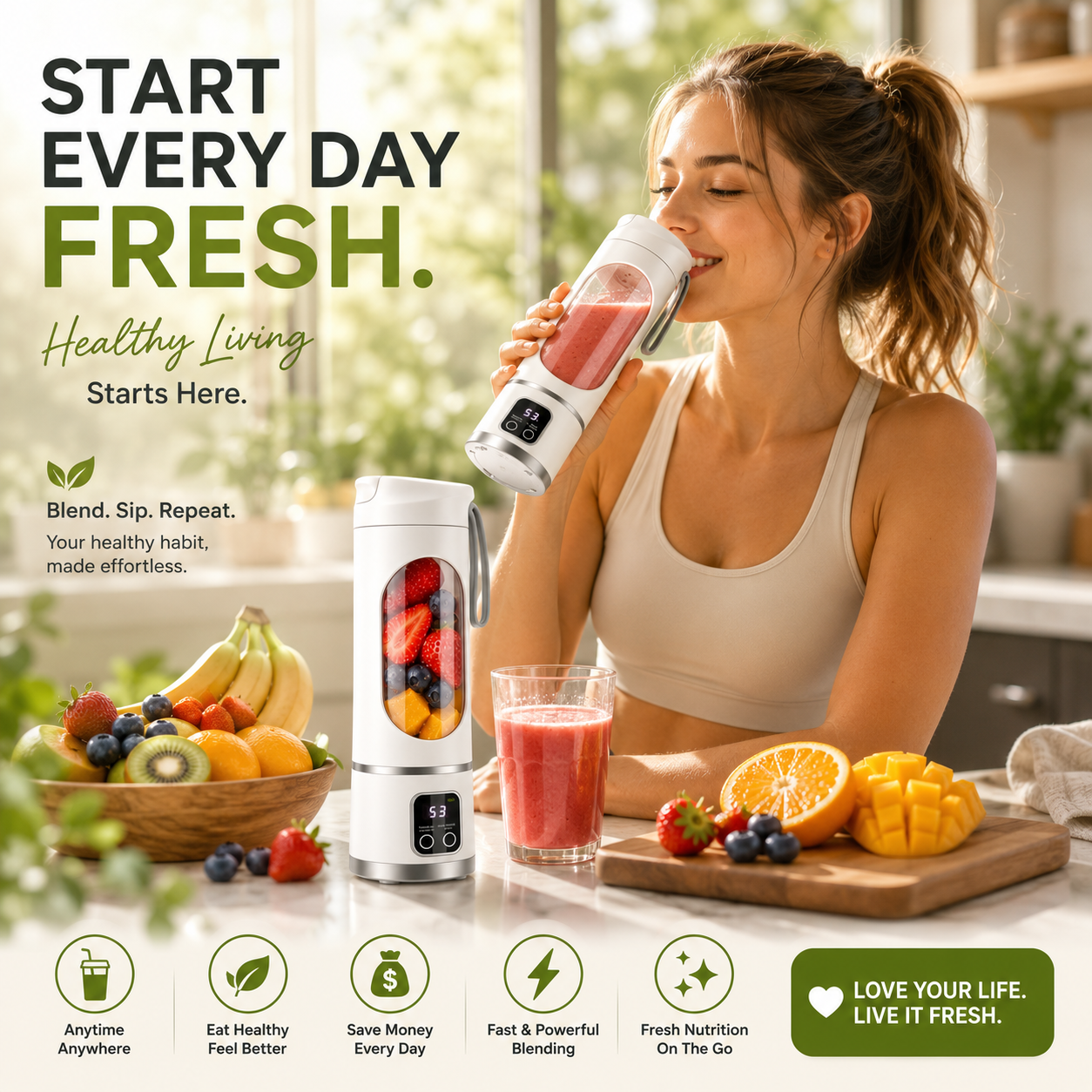 Healthy lifestyle with portable blender