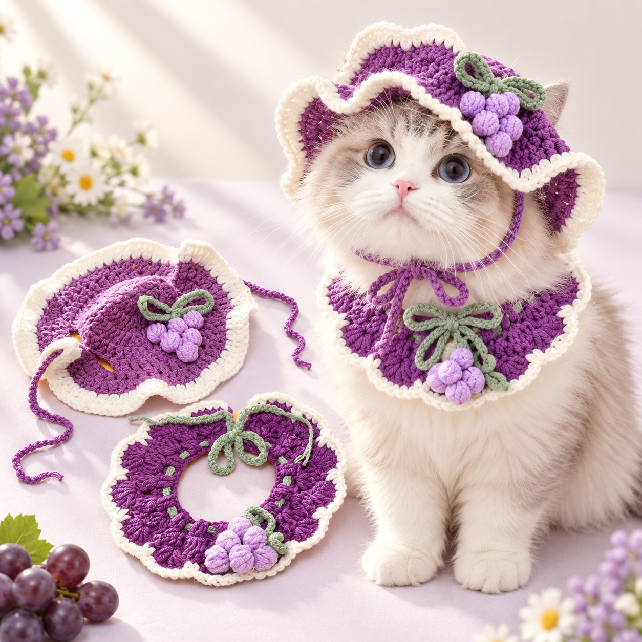 Handcrafted Crochet Pet Hat & Collar Set – Viral Cute Photo Costume Set