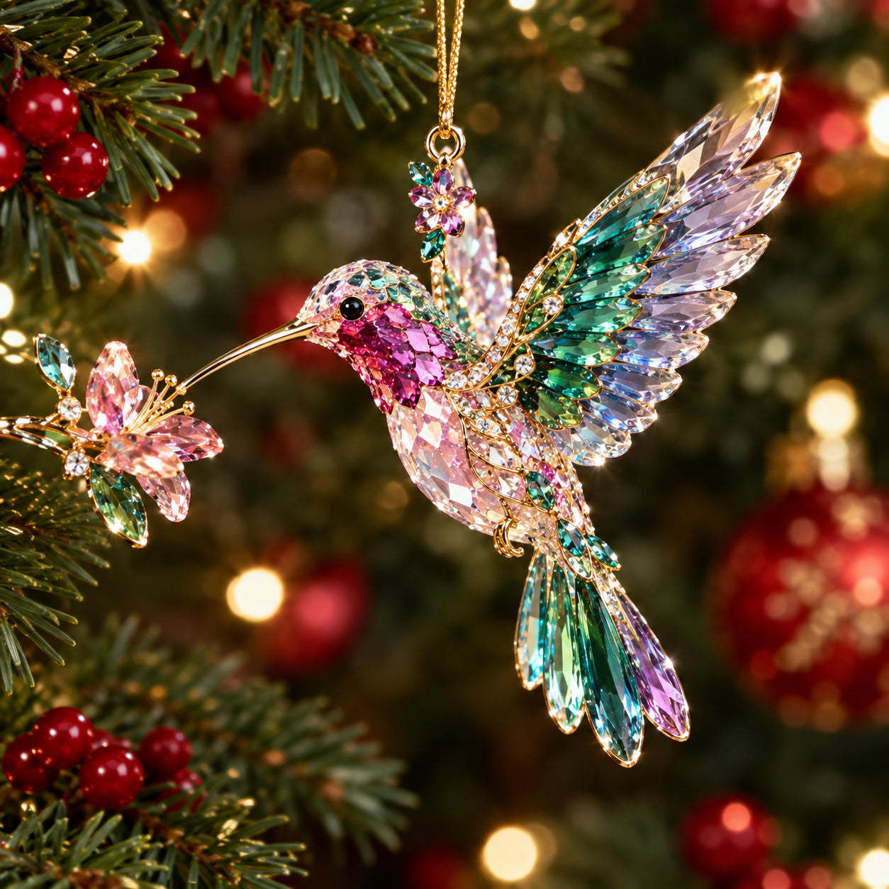Luxury Crystal-Style Christmas Ornaments | Sparkling Gemstone Peacock, Butterfly & Bird Tree Decorations
