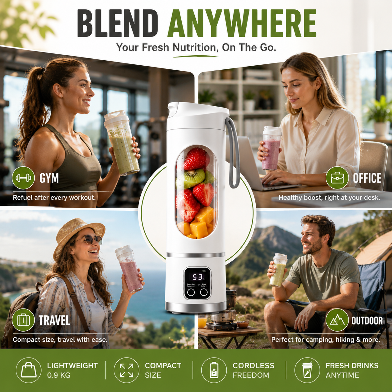 Portable blender for gym office travel and outdoors