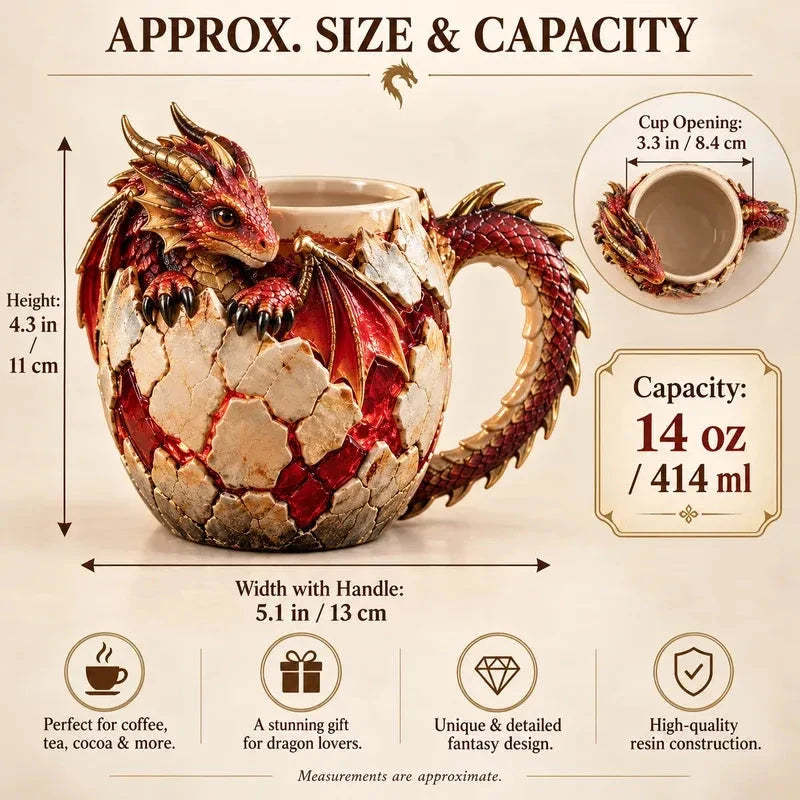 Dragon Egg Fantasy Sculpted Mug | 14oz Resin Coffee Cup for Dragon Lovers
